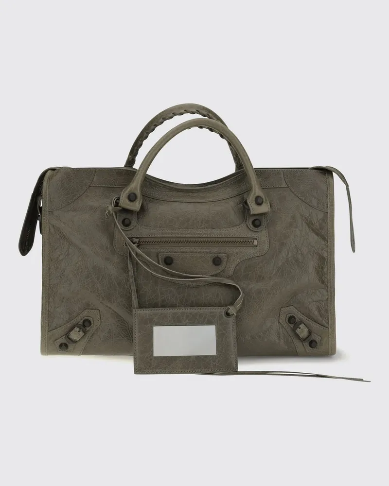Balenciaga Mittlere Le City Handtasche aus Arena-Lammleder mit Nieten Military