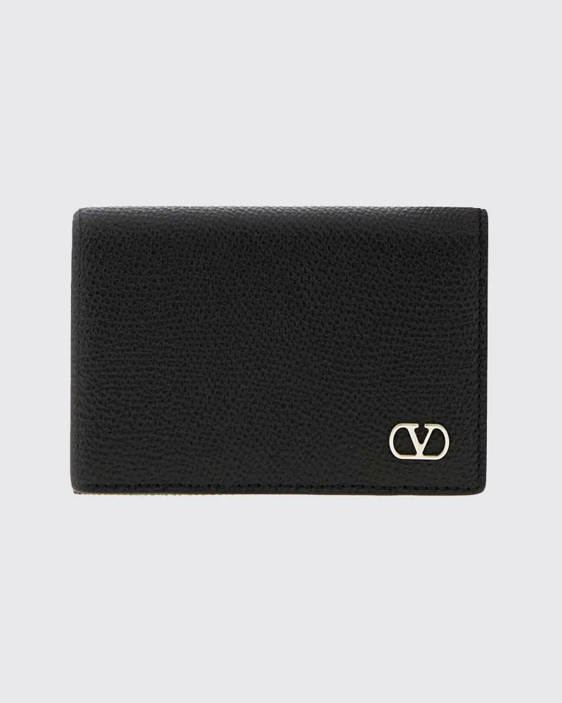 Valentino Garavani Bifold-Kartenetui aus genarbtem Leder mit VLogo Signature Schwarz