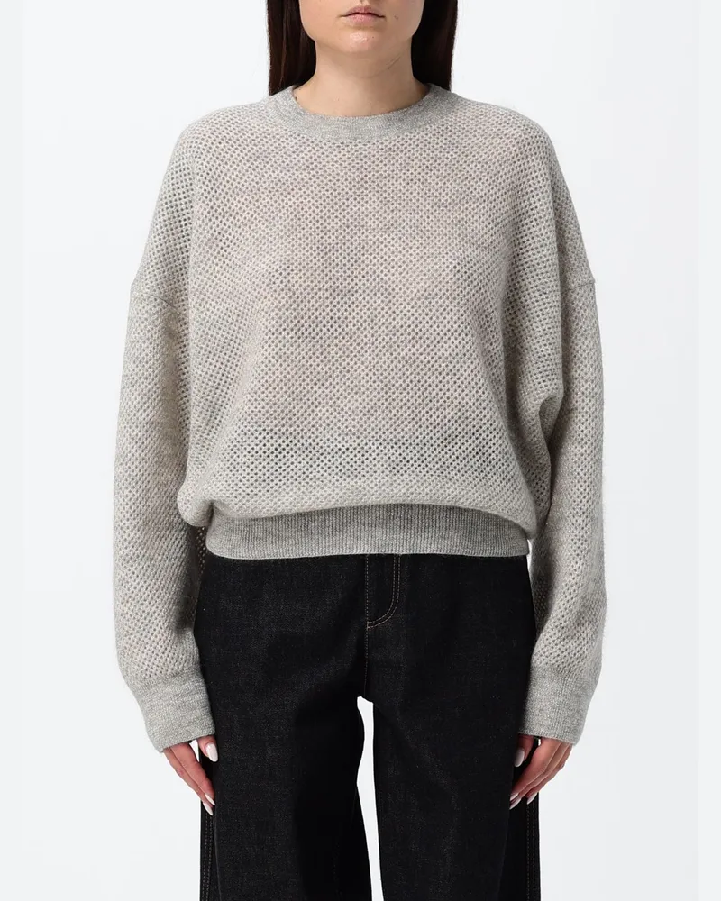Brunello Cucinelli Ajour-Pullover aus Wolle mit Rundhals und überschnittenen Schultern Perle