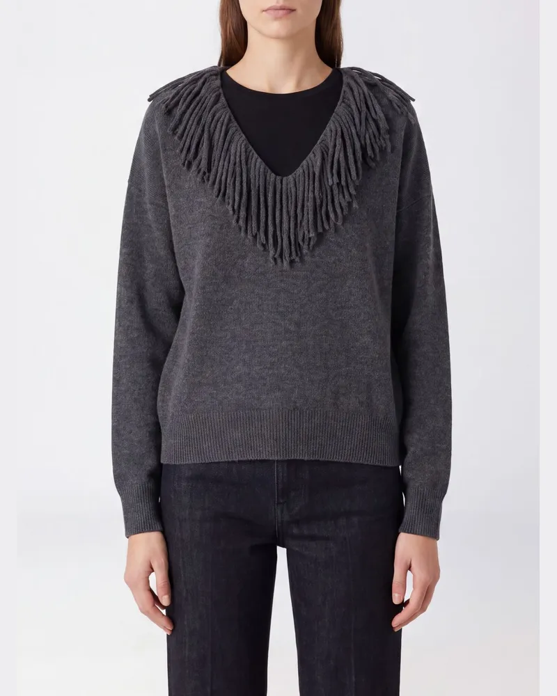 Federica Tosi V-Ausschnitt-Pullover aus Wolle und Kaschmir mit Fransen-Details Grau