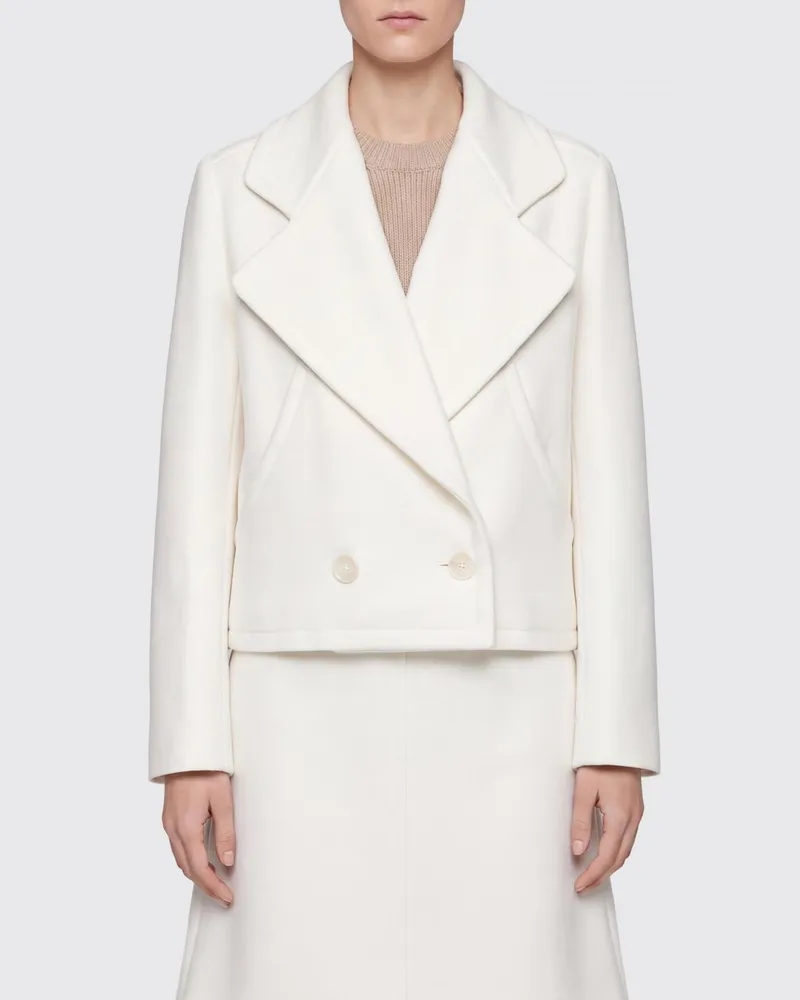 Stella McCartney Zweireihiger Kurzmantel aus reiner Wolle mit klassischem Revers Weiß
