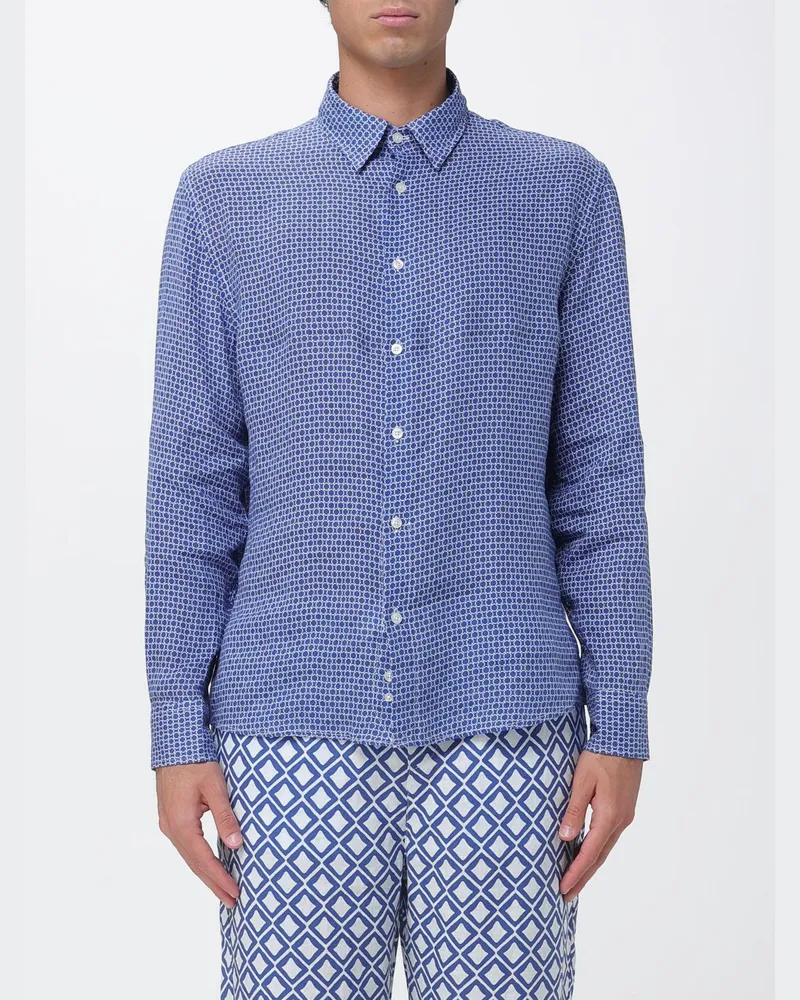 PENINSULA Leinenhemd mit ethnischem Muster und Relaxed Fit Blau
