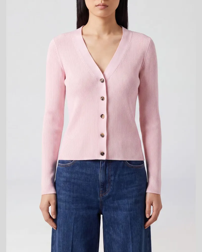 Max Mara Gerippter Cardigan von aus Wolle und Kaschmir mit V-Ausschnitt Pink