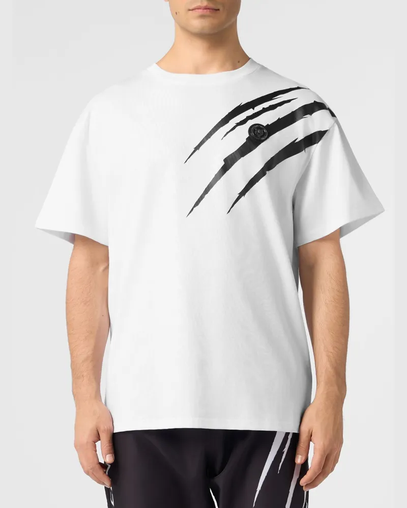 Philipp Plein Baumwoll-T-Shirt mit Grafikdruck und Hexagon-Logo auf dem Rücken Weiß