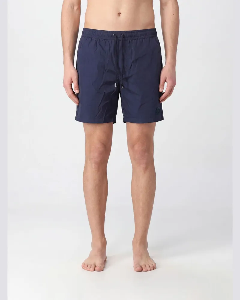 Giorgio Armani Kurze Nylon-Badeshorts mit Kordelzug und Gesäßtasche Navy