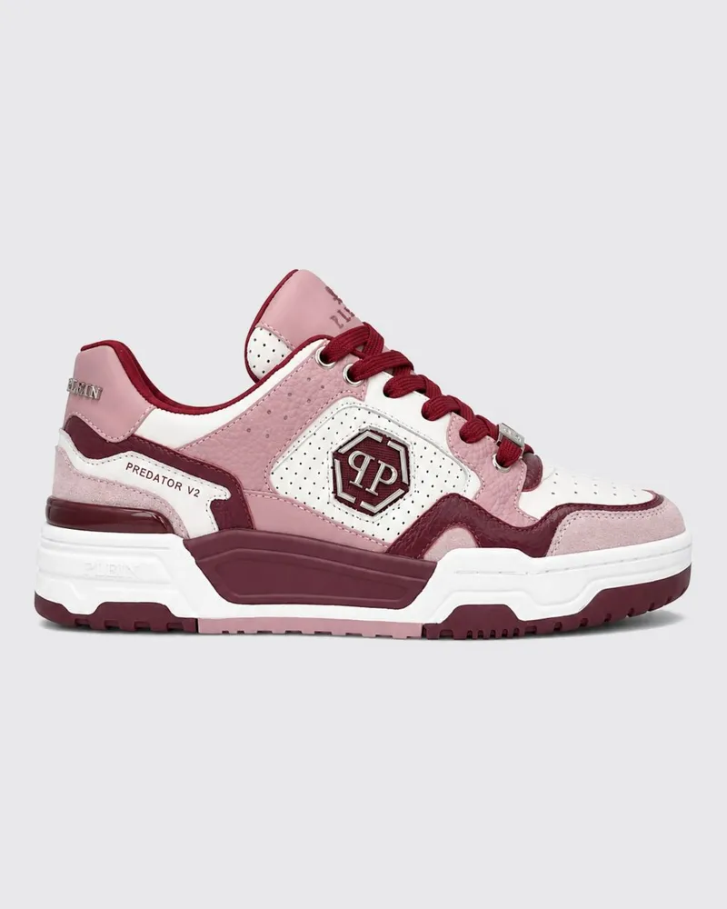 Philipp Plein Predator V2 Low-Top-Sneaker aus Leder mit Hexagon-Logo Pink