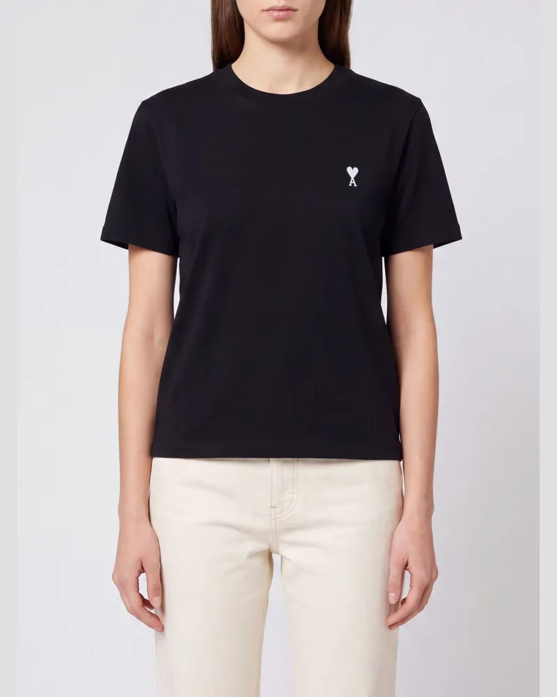 AMI Paris Slim Fit T-Shirt aus Baumwolle mit kontrastierendem Ami de Coeur-Logo Schwarz