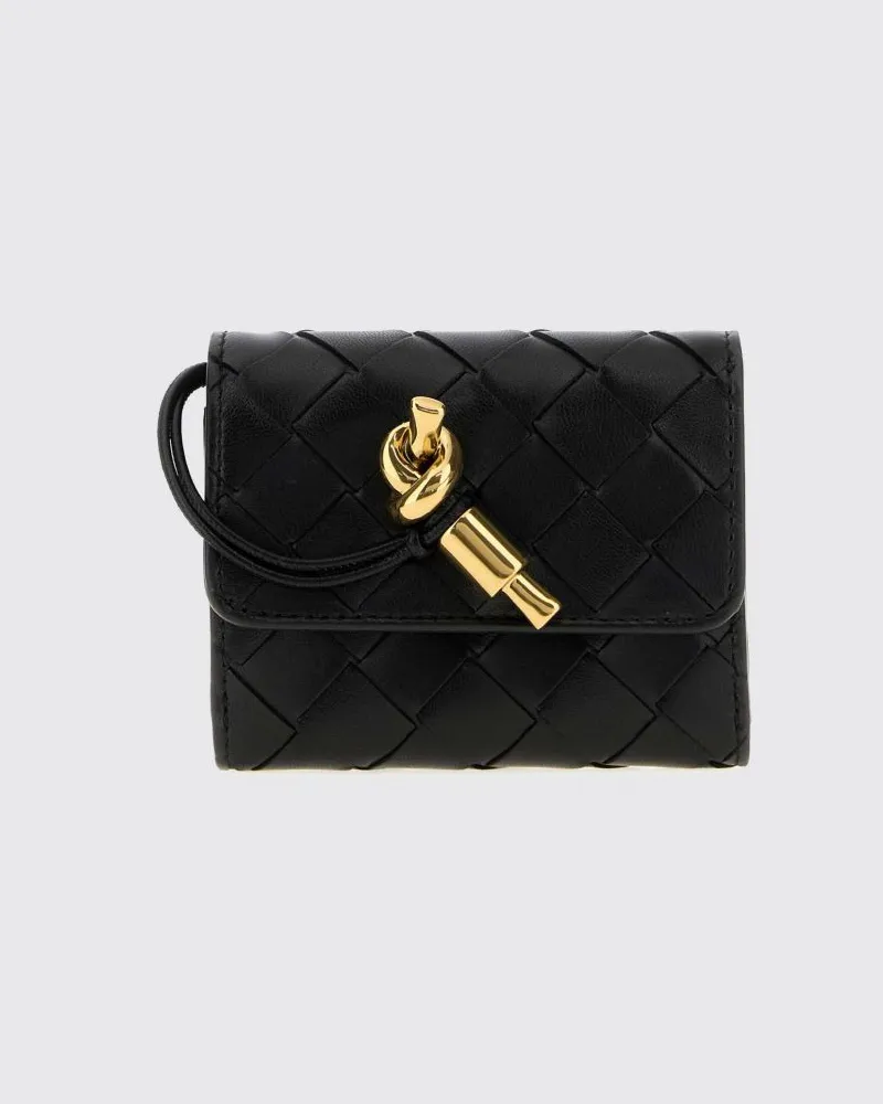 Bottega Veneta Andiamo Tri-Fold-Geldbörse von aus geflochtenem Lammleder Schwarz