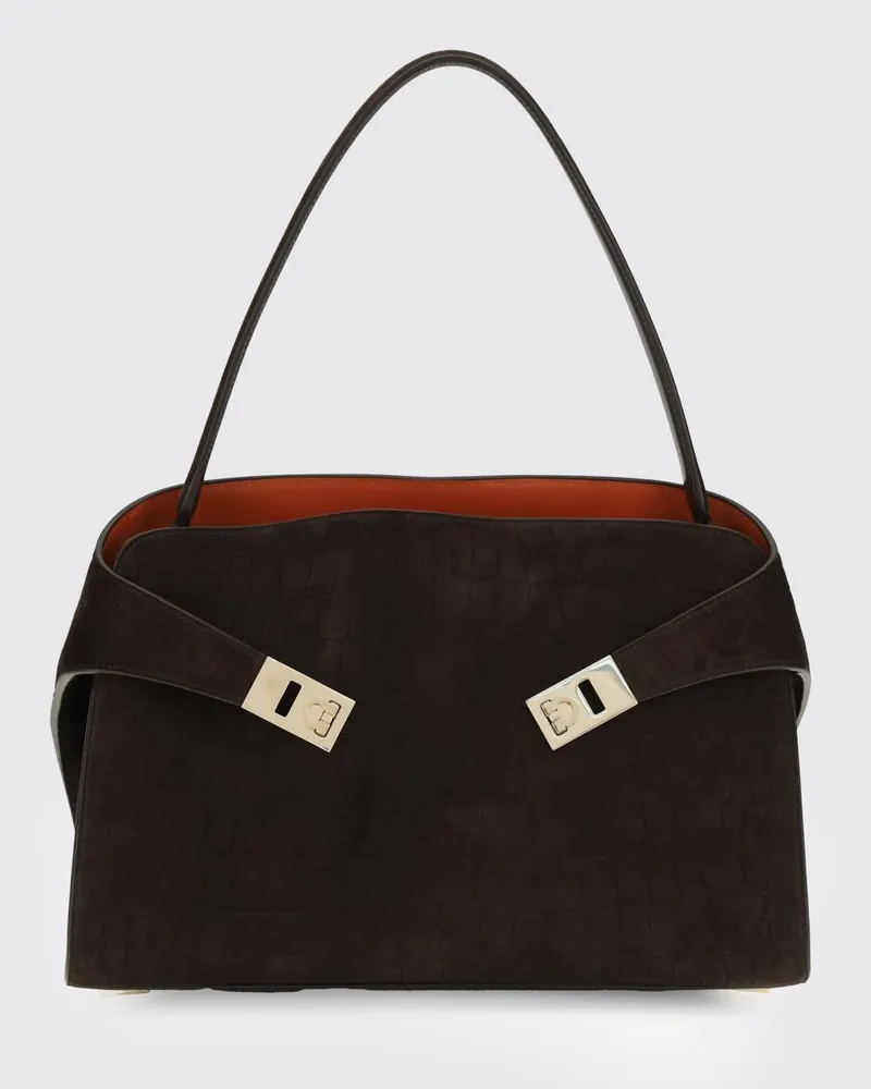 Ferragamo Hug Wildleder-Schultertasche von mit Gancini-Schließe Braun