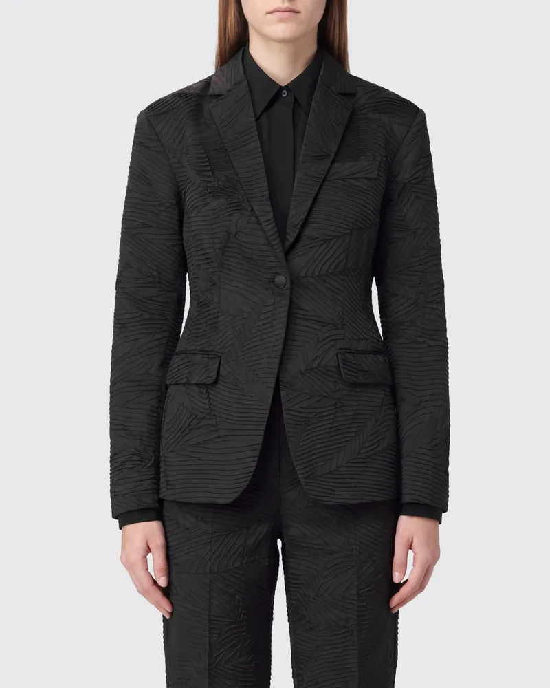 Ulla Johnson Einreihiger, kurzer Plissee-Blazer mit steigendem Revers Schwarz