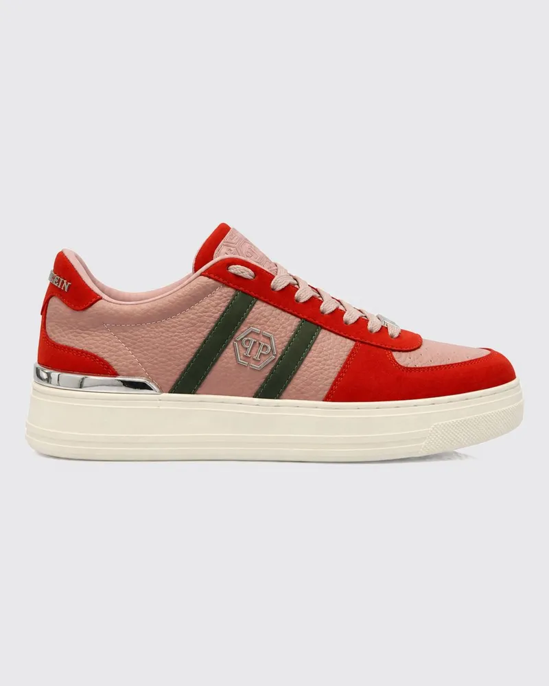 Philipp Plein Low-Top-Sneaker aus Leder mit Hexagon-Logo und runder Kappe Pink