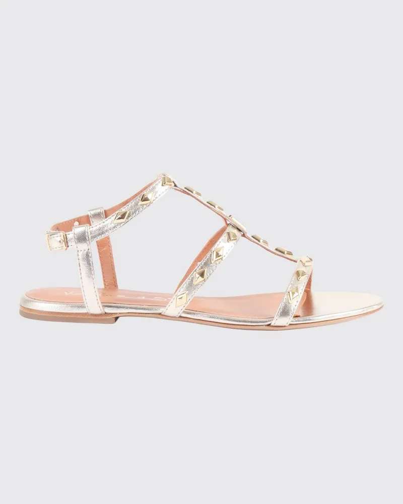 Via Roma 15 Laminierte Ledersandalen mit Nieten Gold