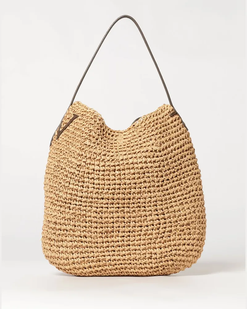 J.W.Anderson Große Bulb Schultertasche aus Raffia mit Monogramm und Kordelzug Beige