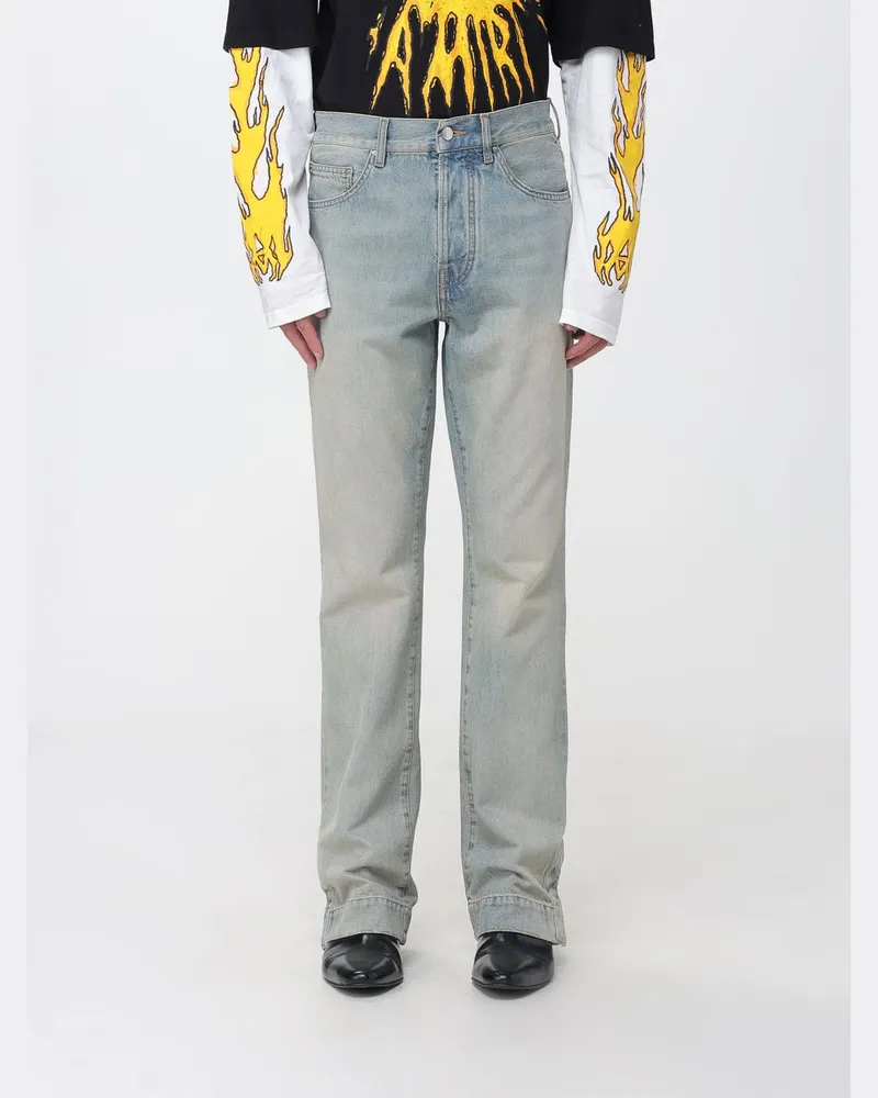Amiri Straight-Leg-Jeans aus Baumwolldenim von mit metallischem Logo hinten Blau