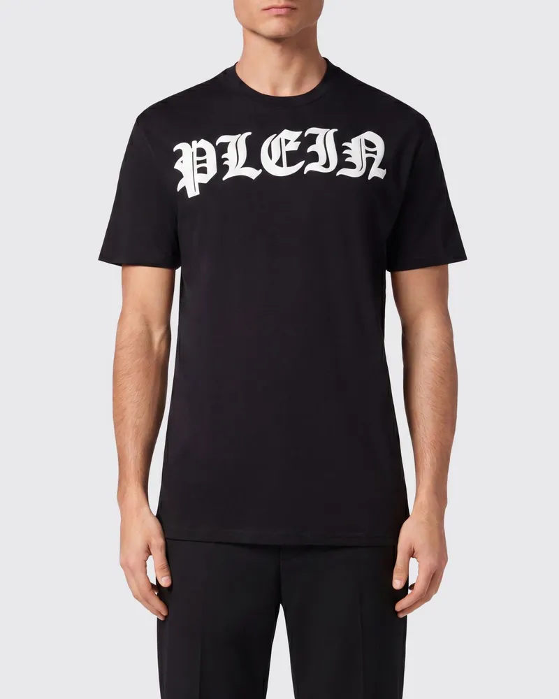 Philipp Plein Gothic T-Shirt aus Baumwolle mit Grafikprint und Kontrastlogo Schwarz