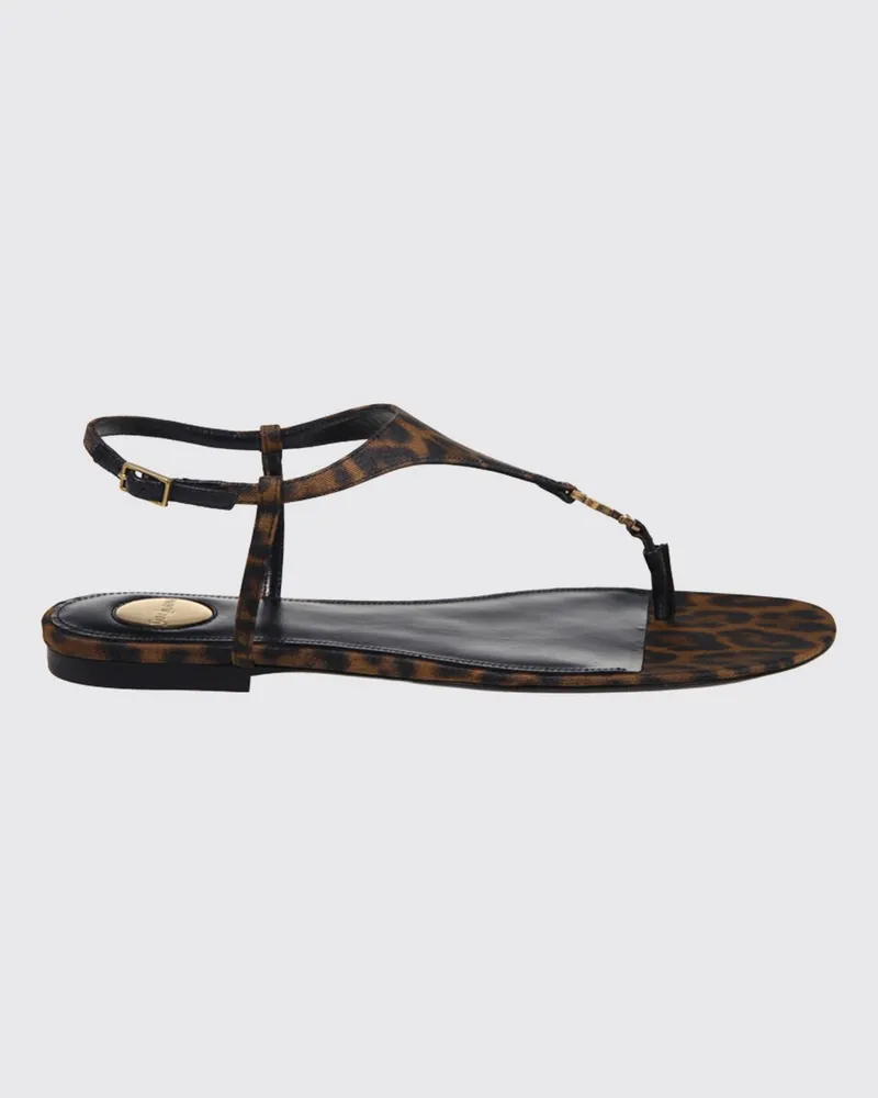 Saint Laurent Cassandra Sandalen aus Viskose mit Animal-Print Schwarz