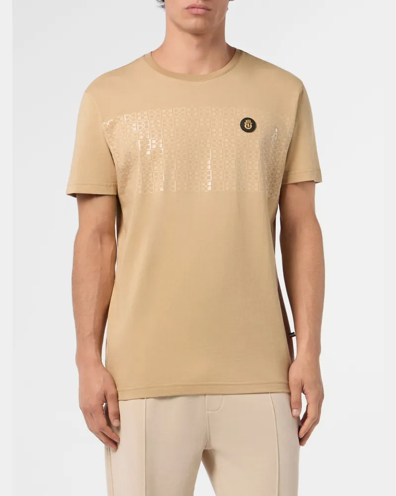 Billionaire Slim Fit Baumwoll-T-Shirt mit Kontrastlogo auf der Brust Beige