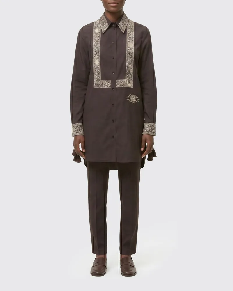 Burberry Asymmetrisches, besticktes Seiden-Minikleid im Hemdblusenstil Burnt