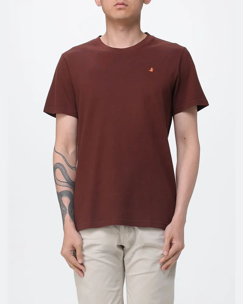 Brooksfield Baumwoll-Rundhals-T-Shirt mit Logo Braun