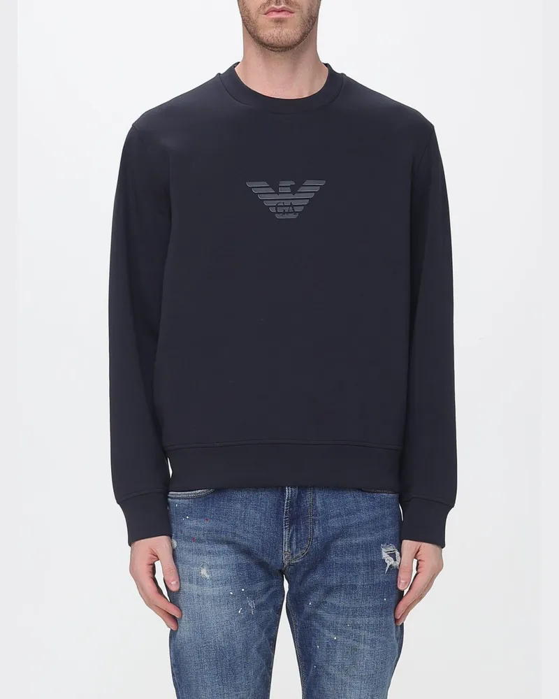 Emporio Armani Baumwoll-Sweatshirt mit kontrastierendem Monogramm-Logo Blau