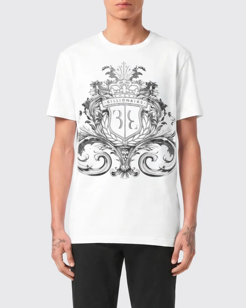 Billionaire Bedrucktes Baumwoll-T-Shirt Weiß