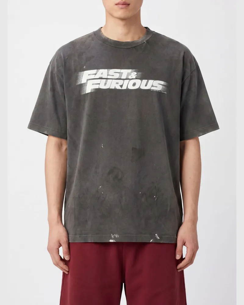 SAINT MXXXXXX Baumwoll-T-Shirt mit Grafikprint und überschnittenen Schultern Grau