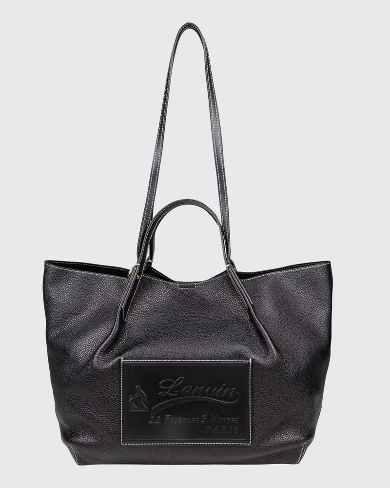 Lanvin Große Catch Tote-Tasche aus genarbtem Leder mit vier Griffen Schwarz