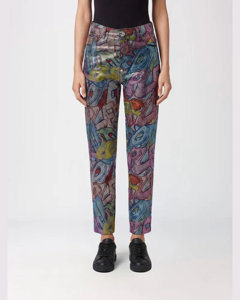 Philipp Plein Hochgeschnittene Straight-Jeans aus Denim mit Stickerei und Strass Blau