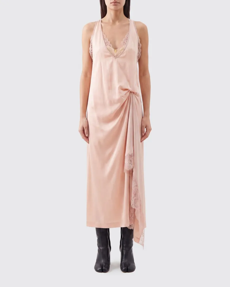 Maison Margiela Midi-Slipkleid aus Seidenmischung mit Spitzeneinsätzen Pink