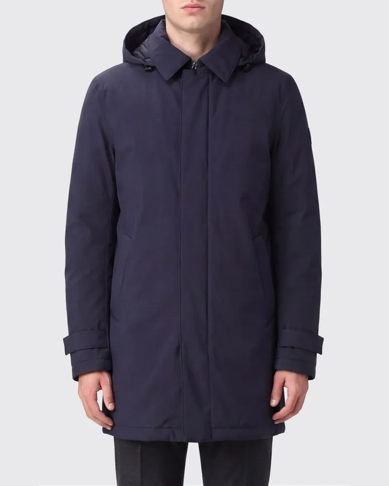 Herno Wasserabweisende Kapuzen-Windjacke aus Nylon mit Rückenschlitz Blau