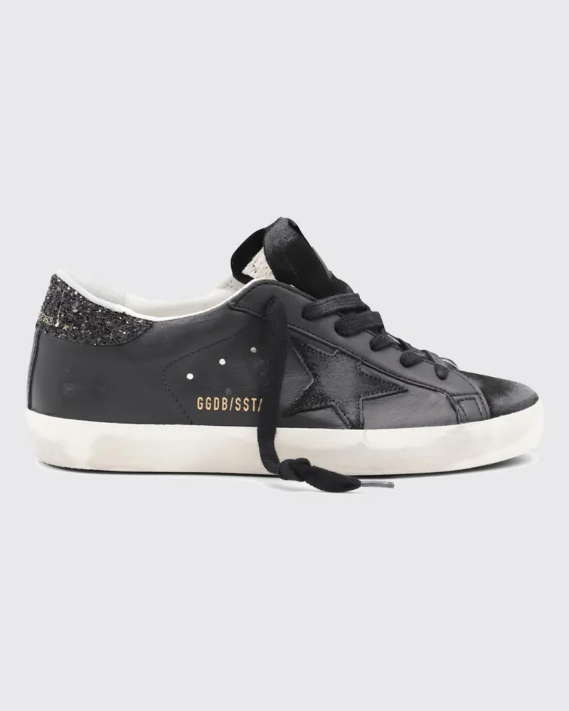 Golden Goose Super-Star Sneakers aus Glitzerleder und Nappa im Used-Look Schwarz