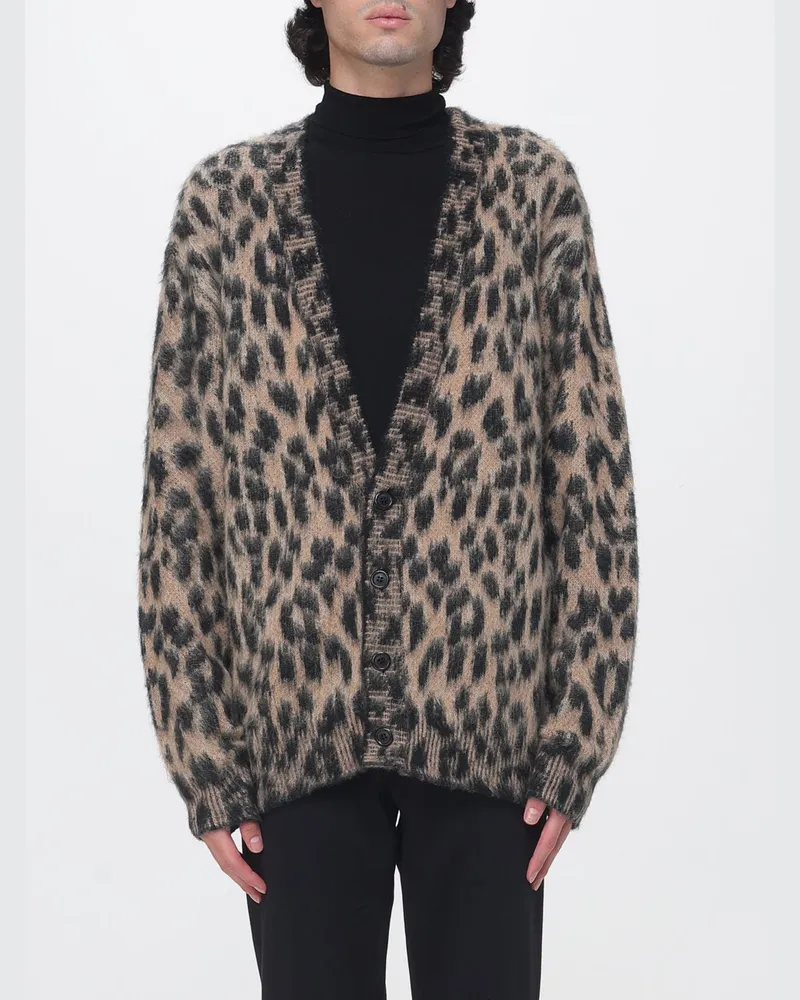 Laneus V-Ausschnitt-Cardigan mit Animal-Print aus Woll-Alpaka-Mischung Braun