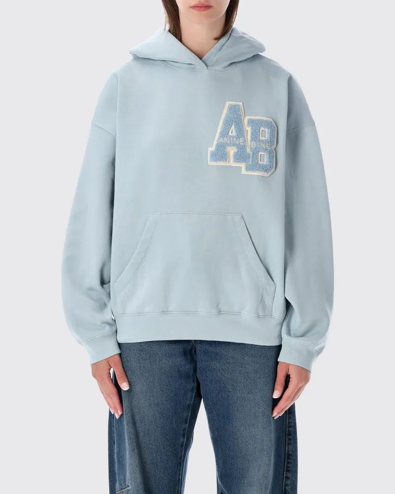 Anine Bing Relaxed-Fit Hoodie aus Baumwolle mit Monogramm-Patch Himmelblau