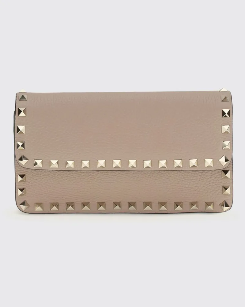Valentino Garavani Rockstud Wallet on Chain aus genarbtem Kalbsleder Puder