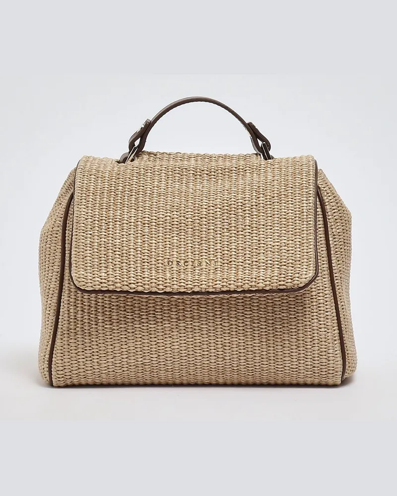 Orciani Kleine Sveva Handtasche von aus Bast mit abnehmbarem Schultergurt Biscuit