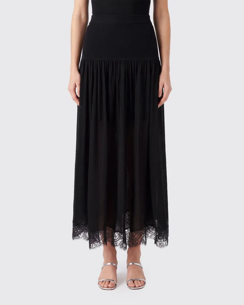 Zimmermann A-Linien-Satin-Midirock Valiant mit Spitzeneinsätzen Schwarz