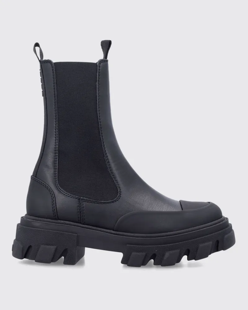 Ganni Chelsea-Stiefel aus recyceltem Leder mit Profilsohle und Gummispitze Schwarz