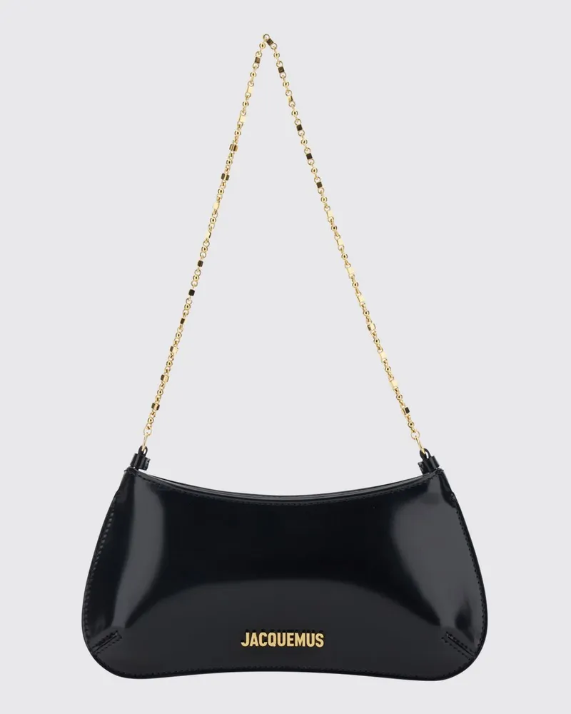 Jacquemus Schultertasche Le Petit Bisou aus Lackleder mit Kettengriff Schwarz