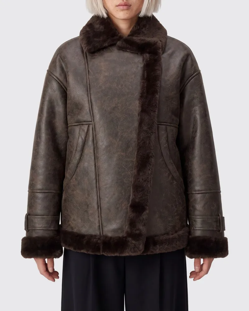 Liu Jo Kurze Fliegerjacke aus Kunstleder mit Kunstpelzfutter Braun