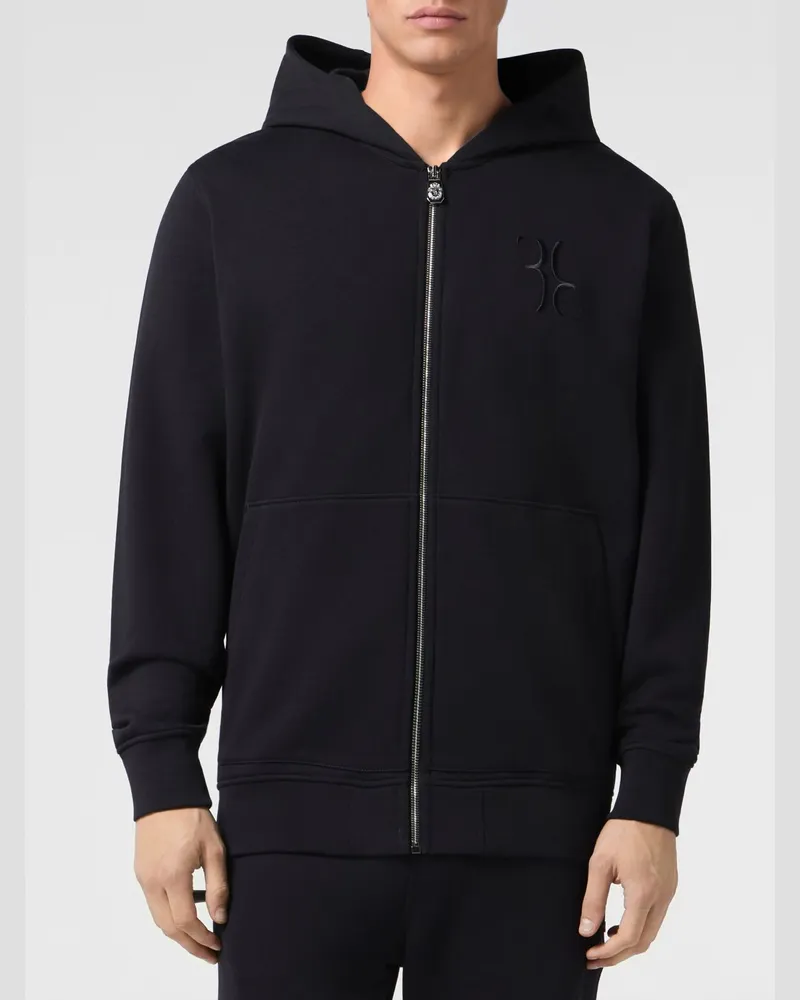 Billionaire Baumwoll-Kapuzenjacke mit Reißverschluss und gesticktem Logo Schwarz