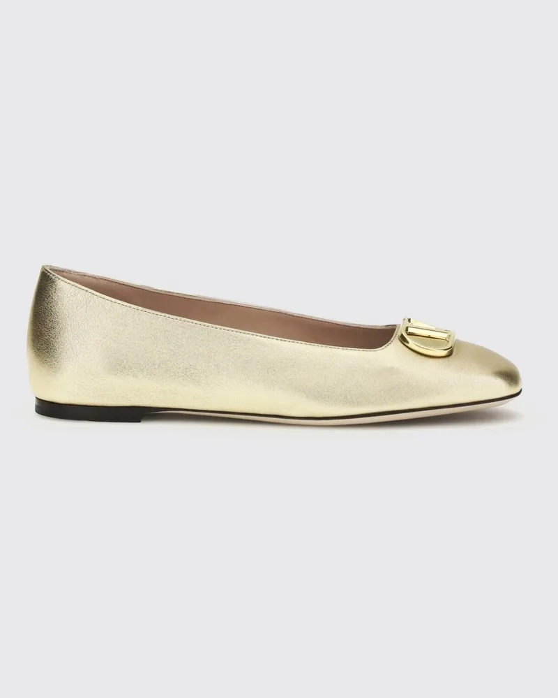 Valentino Garavani VLogo Signature Ballerinas aus goldfarbenem laminiertem Nappaleder Gold