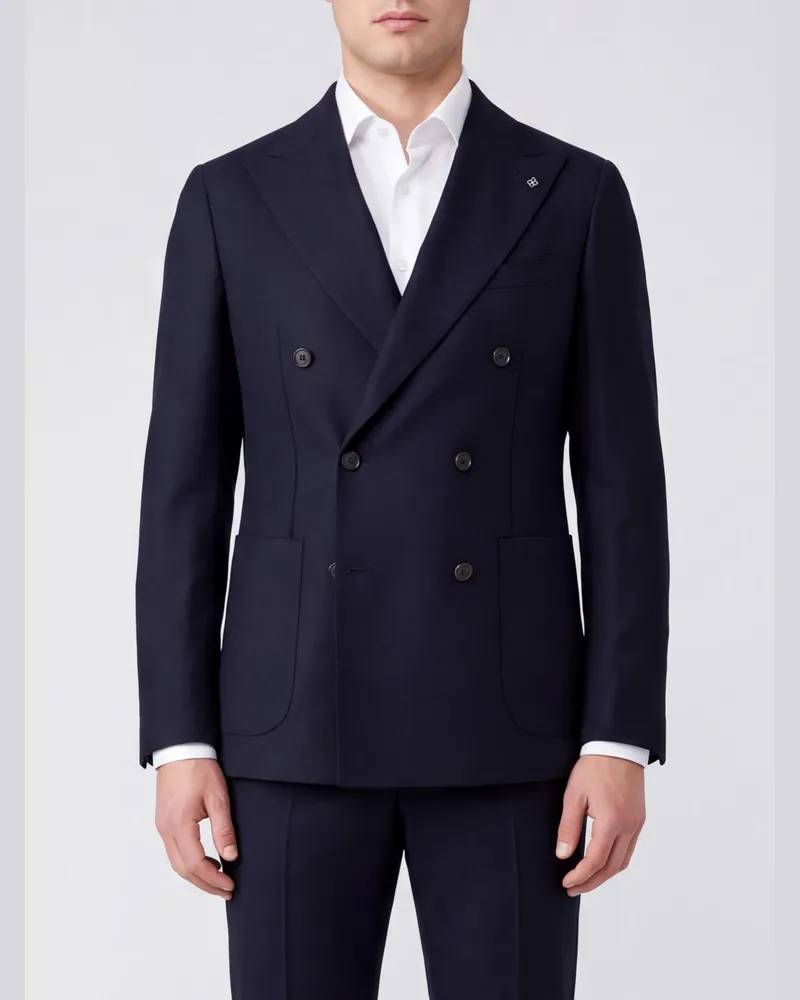 Tagliatore Zweireihiger Blazer aus Wolle und Kaschmir mit fallendem Revers Blau