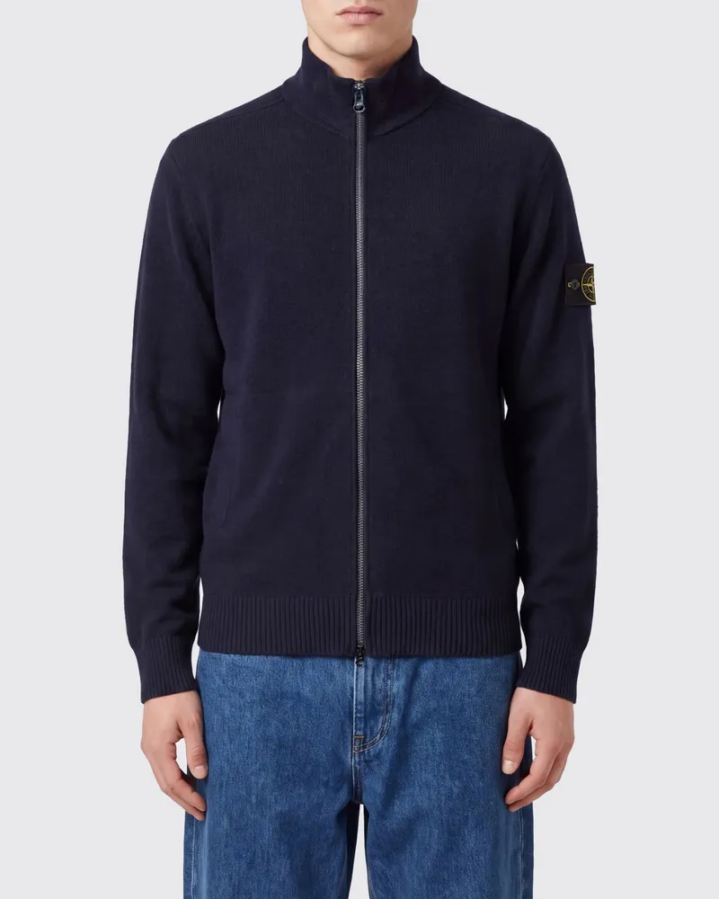 Stone Island Rollkragen-Cardigan aus Schurwolle mit Compass-Logo-Patch Navy