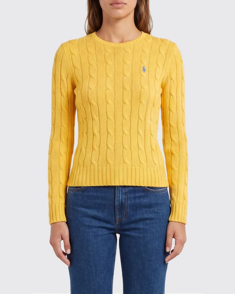 Ralph Lauren Rundhals-Pullover aus geflochtener Baumwolle mit Pony-Logo Gelb