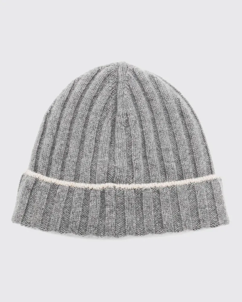 Brunello Cucinelli Gerippte Beanie von aus reinem Kaschmir mit Umschlag Grau