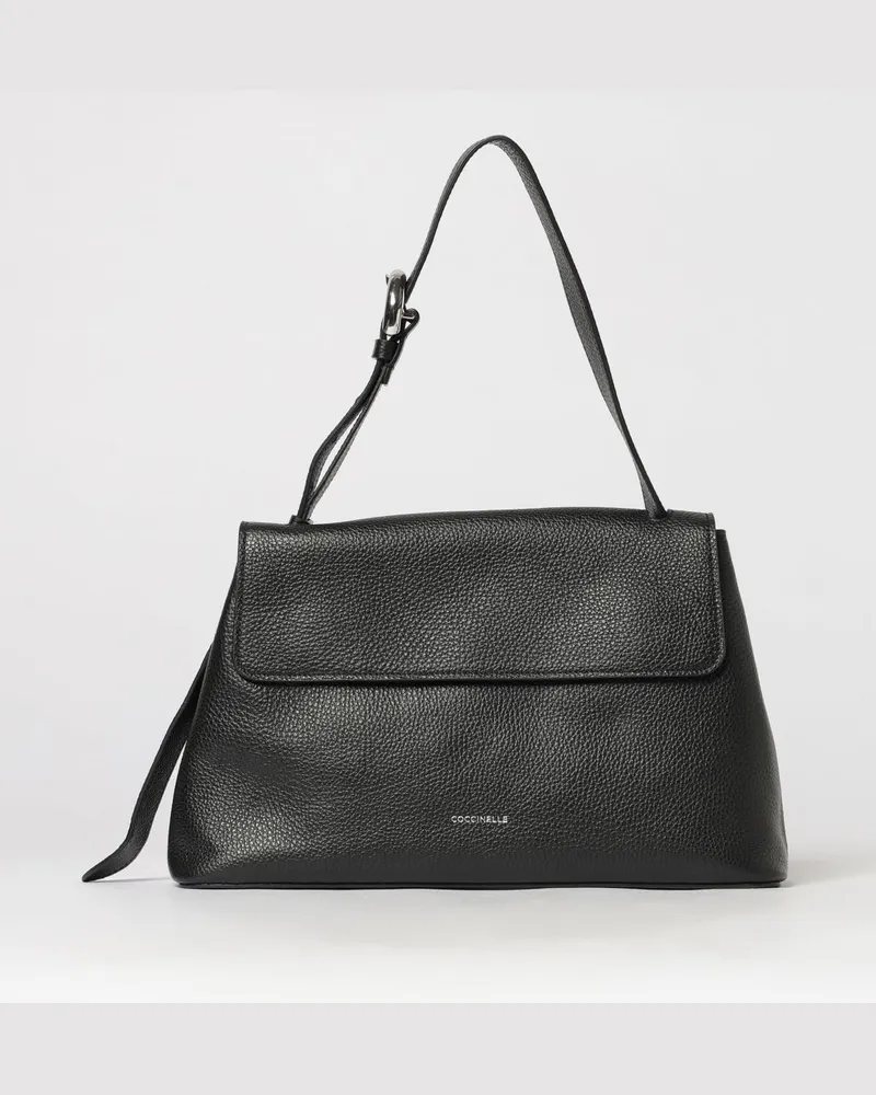 Coccinelle Ausgestellte Schultertasche aus genarbtem Leder mit Magnetverschluss Schwarz