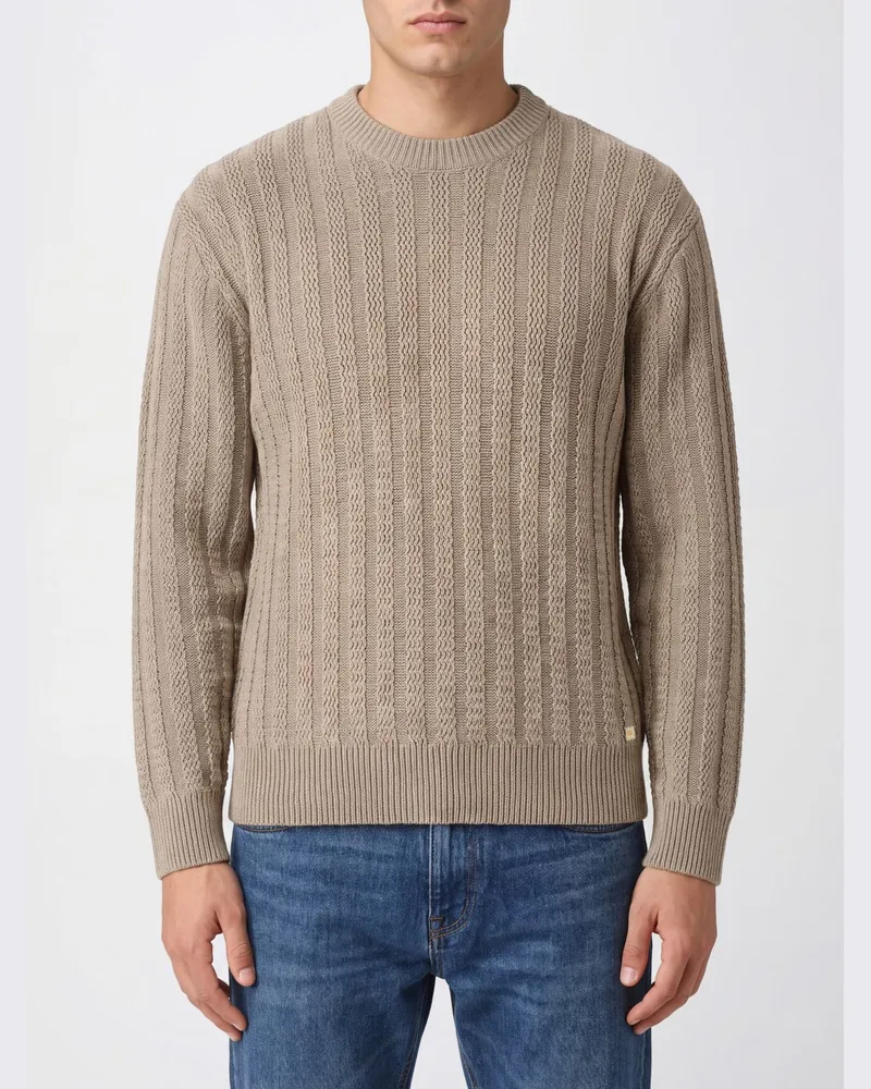 HUGO BOSS Langärmeliger Baumwollpullover mit Rundhalsausschnitt Beige