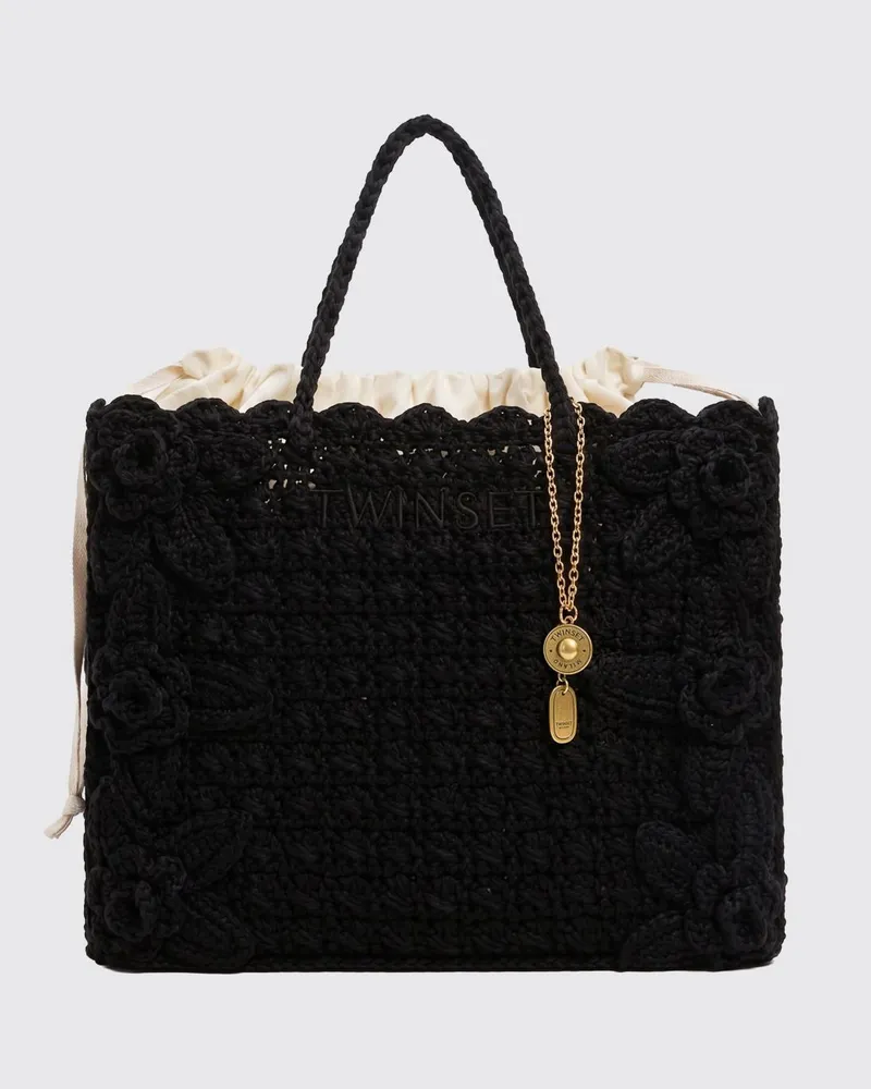 Twin-Set Häkel-Baumwolltasche Schwarz