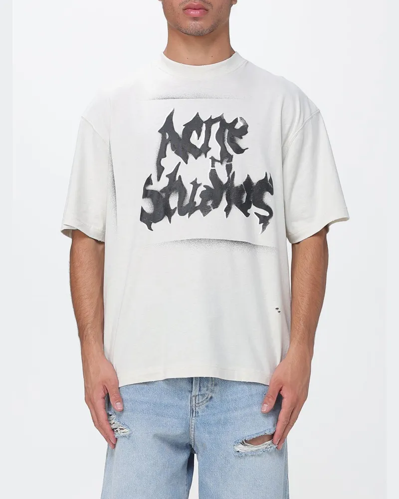 Acne Studios Baumwoll-T-Shirt mit Logo-Print und überschnittenen Schultern Weiß
