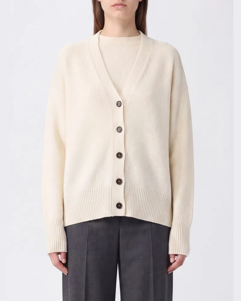 Jil Sander Cardigan aus reinem Kaschmir mit V-Ausschnitt und Knopfverschluss Ivory